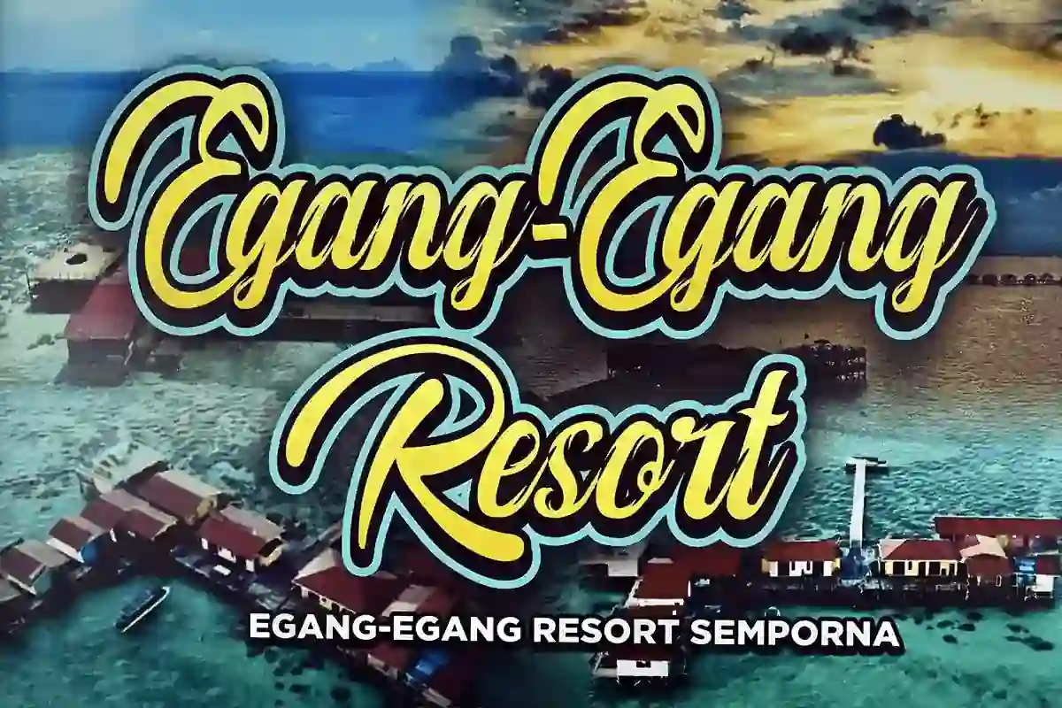 Drone Sky view from above of Egang Egang Resort stilted chalets, Semporna